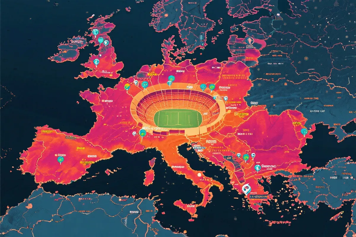 主办城市地理分布热力图，标注主要场馆位置